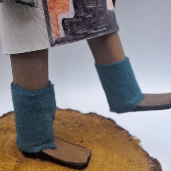 Kachina Handmade Doll Signed 8 Inch Wolf AM Native American Indian Art Wood Fur - Picture 8 of 12